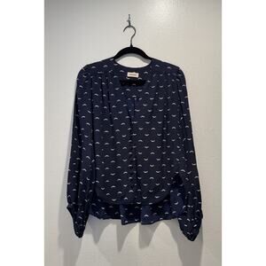 Zadig & Voltaire Women's Size Small Turin Silk Navy Blouse Button Front V Neck